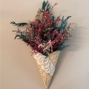 Elegant Cream and Soft Gold Metal Wall Sconce with Floral Arrangement